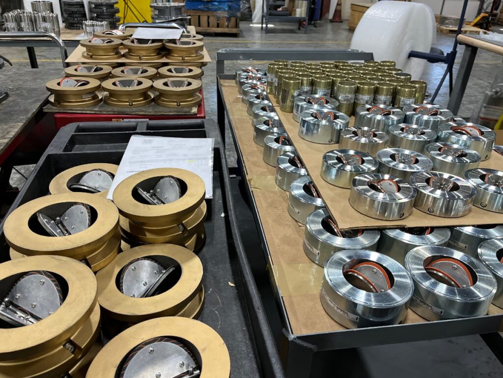 Machined US Valve check valve bodies being assembled at the Linthicum, MD facility